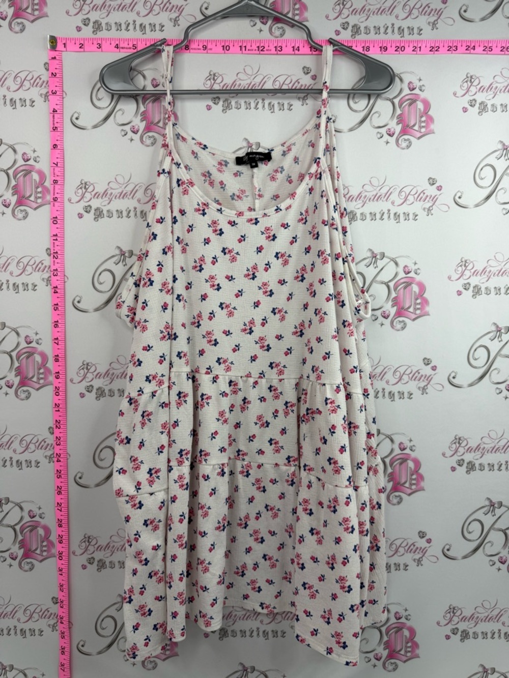 Lily Morgan Women’s Floral Midi Dress with a cream background Pink,Blue Accents